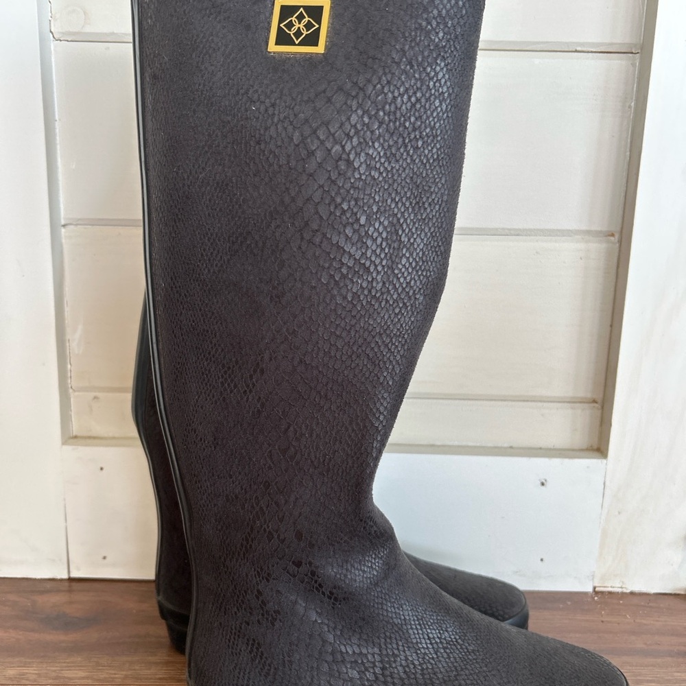 Black Textured Knee-High Boots